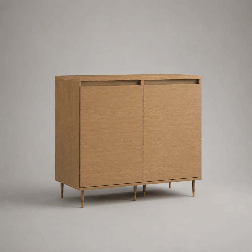 Buffet de salle à manger 2 portes MDF placage chêne clair pieds bois naturel 120 x 40 x 80 cm