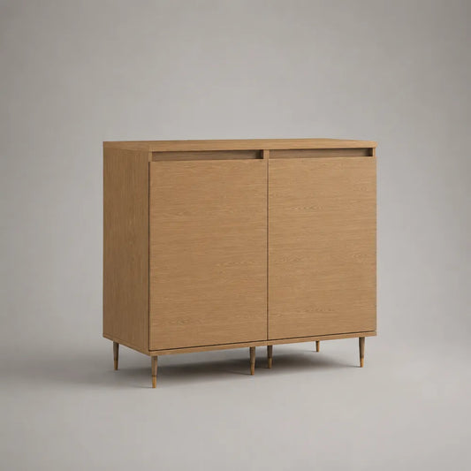 Buffet de salle à manger 2 portes MDF placage chêne clair pieds bois naturel 120 x 40 x 80 cm